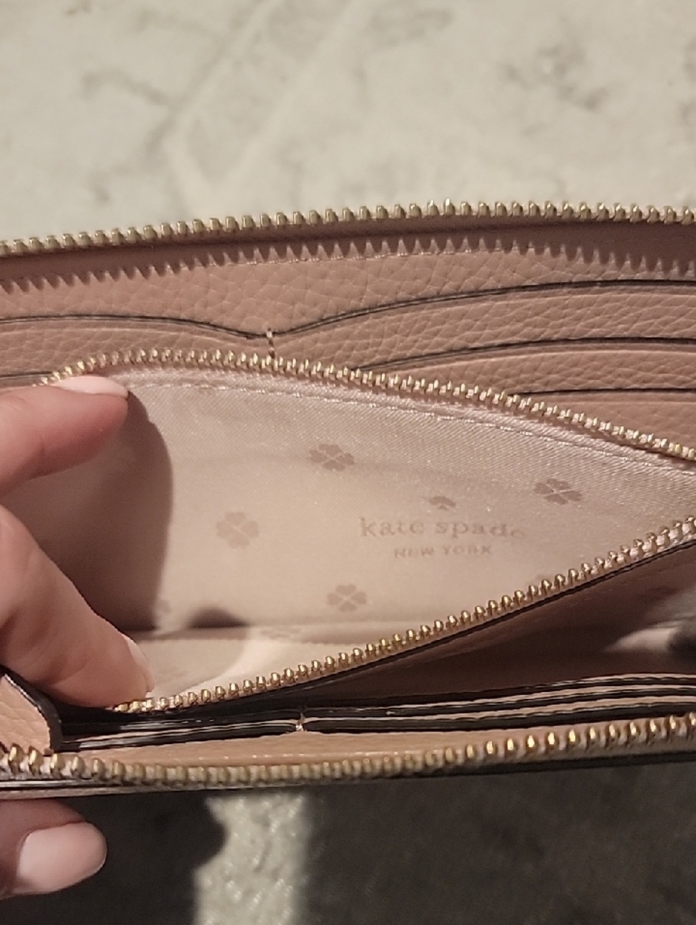 kate spade Pebbled Leather Zip Wallet in Blush Pink with Pink And Gold Spade - Picture 17 of 17
